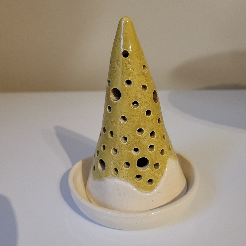 Mess Pottery Pine Tree Luminary with Underplate Candle Holder